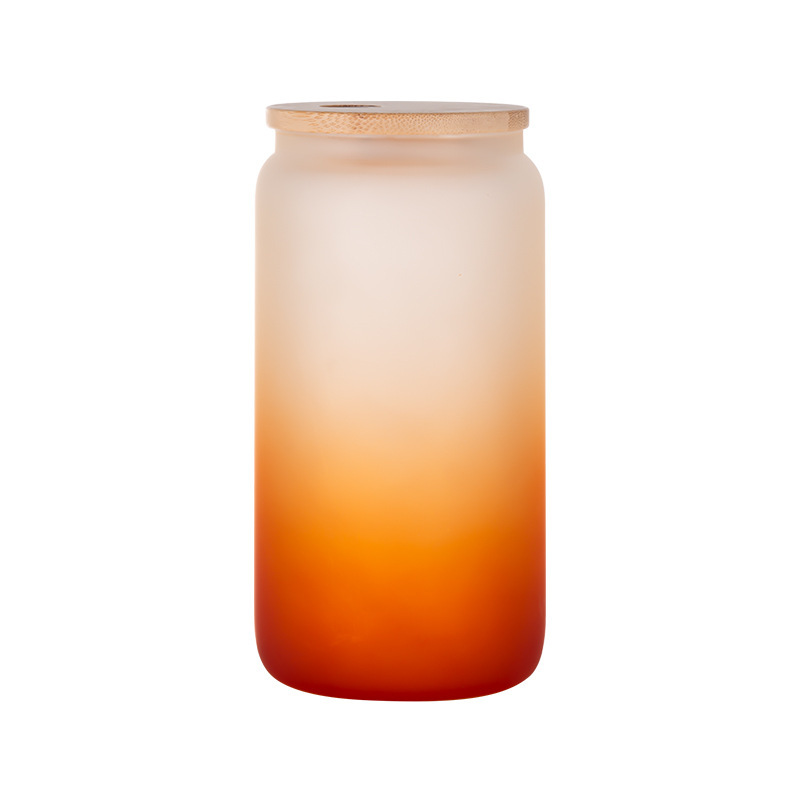 Case of 50pack 16oz Sublimation Ombre Glass Can With Bamboo Lid and Plastic Straw - Chinese Warehouse