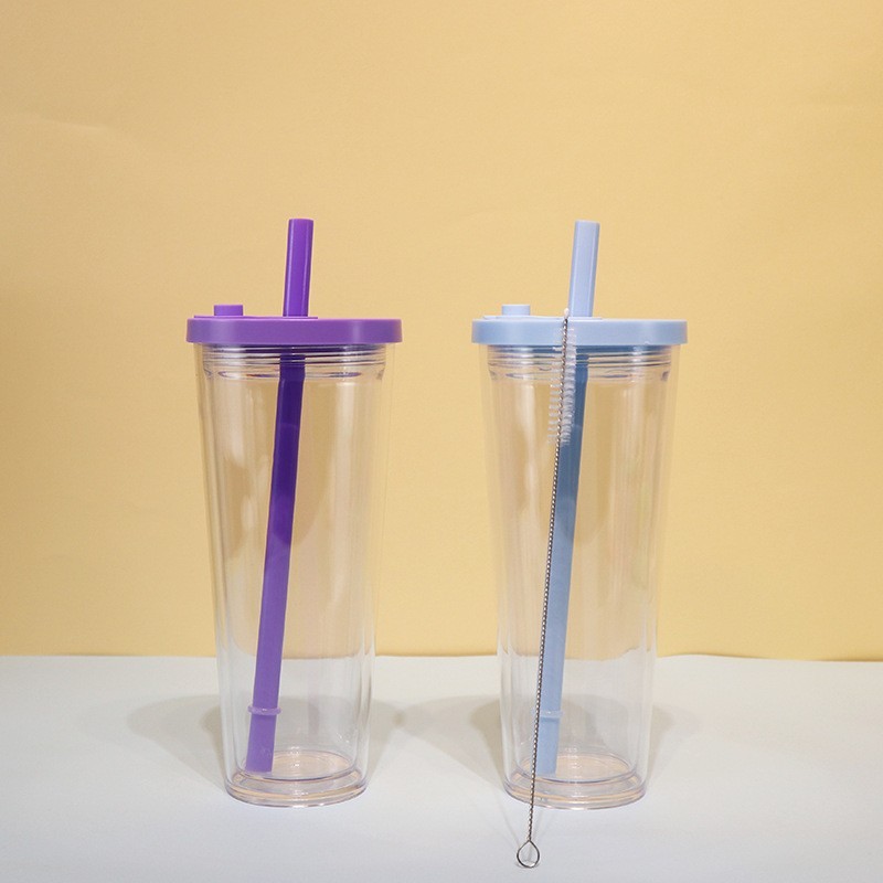 AS Plastic Double Wall babo tea Tumbler with silicone stopper Plastic Straw - Chinese Warehouse