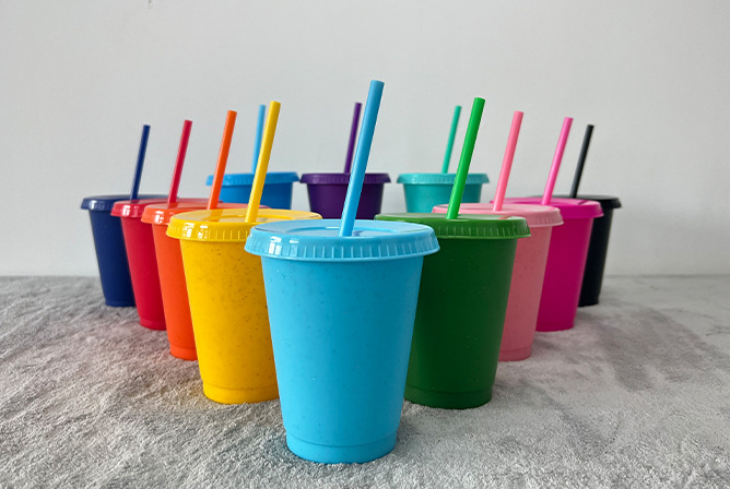 16oz/24oz case of 200pack Plastic Single Wall reusable matte glitter shimmer Tumbler with Plastic Straw - Chinese Warehouse