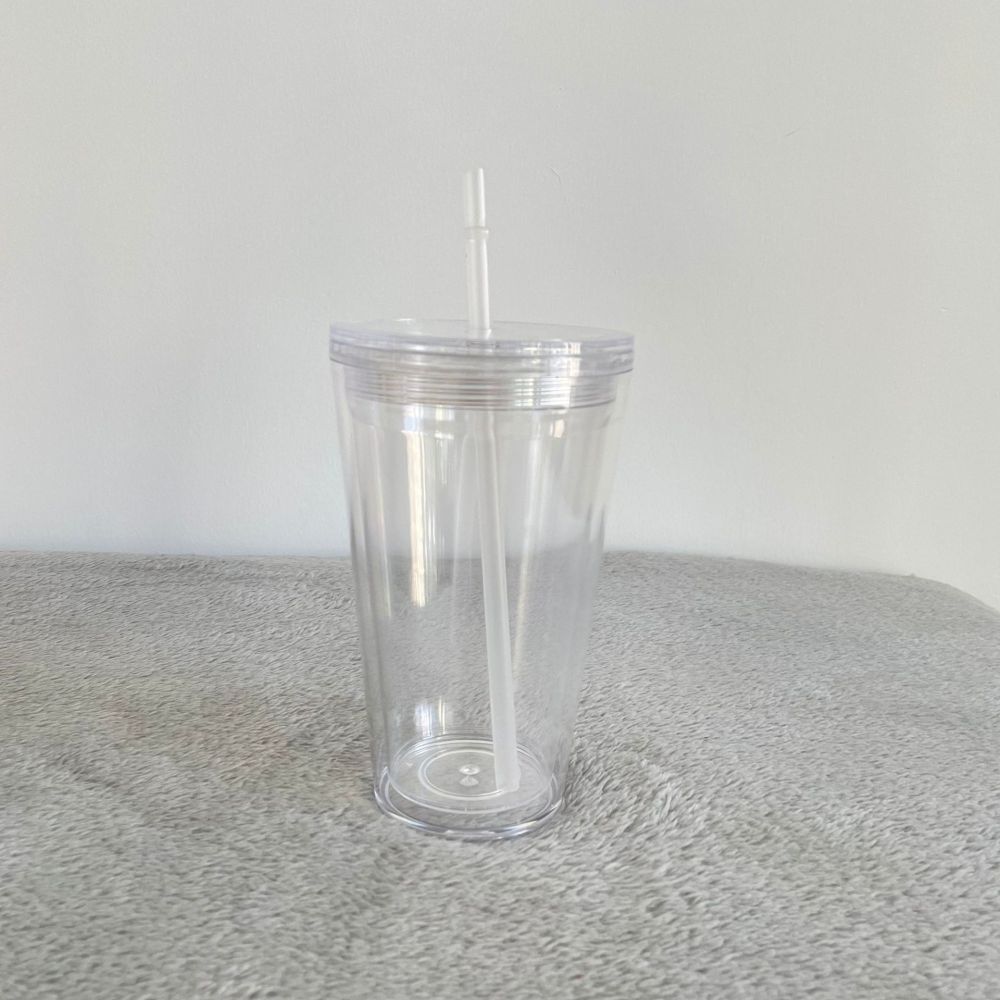 Plastic Acrylic Double Wall Pre Drilled Snow Globe Tumbler with Plastic Straw - Chinese Warehouse