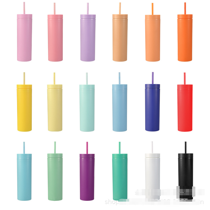 16oz Rubber paint  Plastic Double Wall multi color Tumbler with  Plastic Straw - Chinese Warehouse