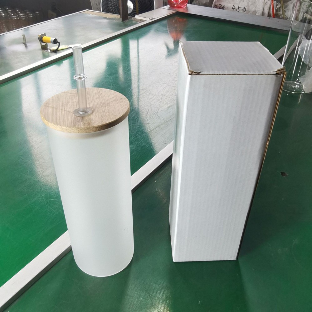 25oz Sublimation Case of 25pack Glass Can With Bamboo Lid and Plastic Straw - Chinese Warehouse