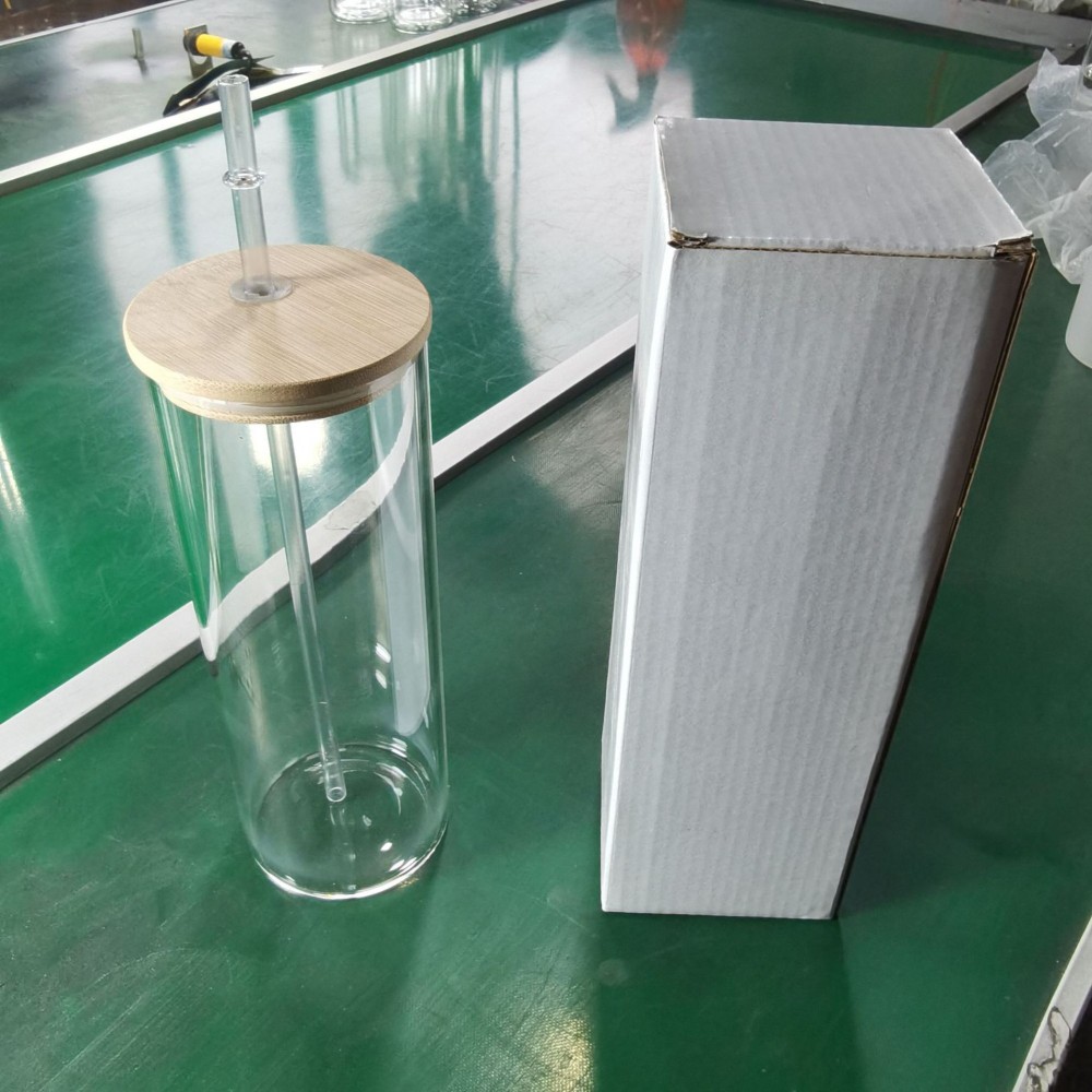 25oz Sublimation Case of 25pack Glass Can With Bamboo Lid and Plastic Straw - Chinese Warehouse