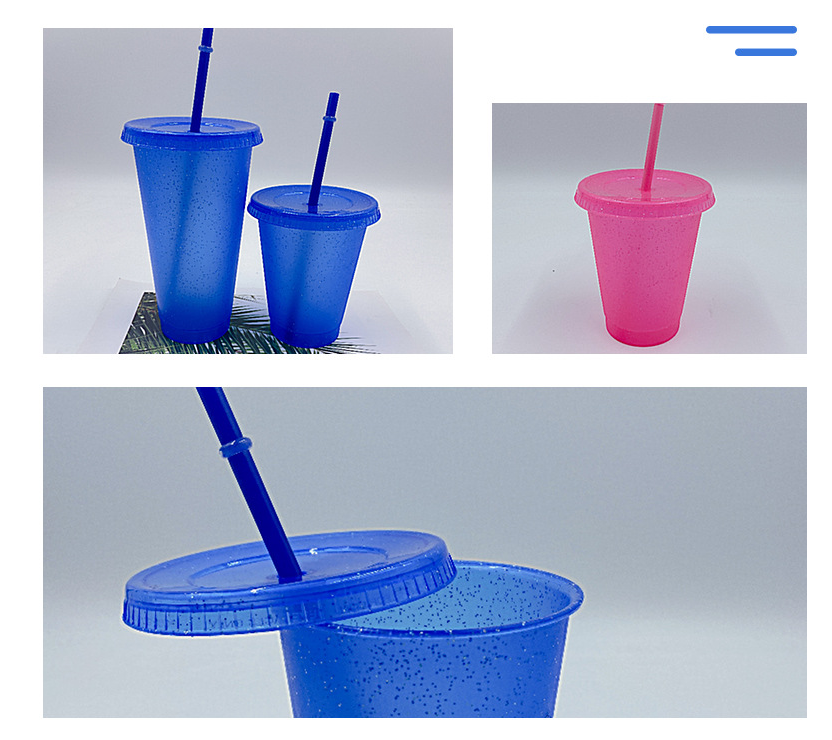 16oz/24oz case of 200pack Plastic Single Wall reusable glitter shimmer Tumbler with Plastic Straw - Chinese Warehouse
