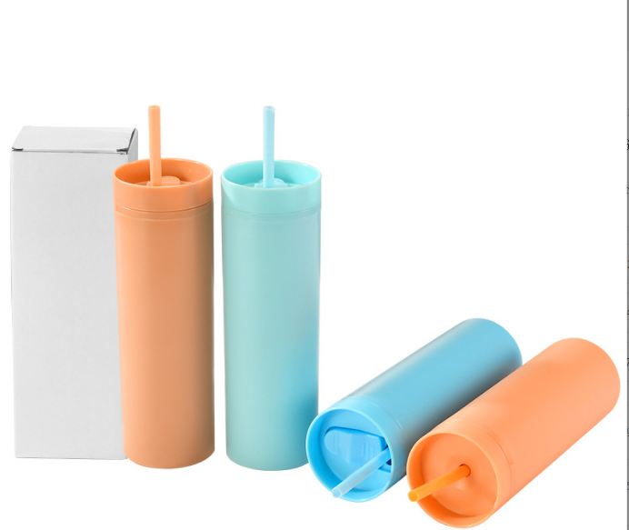16oz Rubber paint  Plastic Double Wall multi color Tumbler with  Plastic Straw - Chinese Warehouse