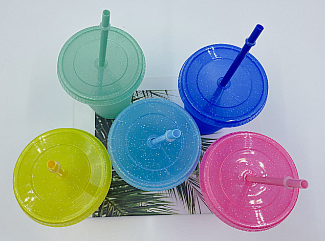 16oz/24oz case of 200pack Plastic Single Wall reusable glitter shimmer Tumbler with Plastic Straw - Chinese Warehouse
