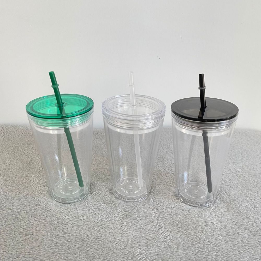 Plastic Acrylic Double Wall Pre Drilled Snow Globe Tumbler with Plastic Straw - Chinese Warehouse