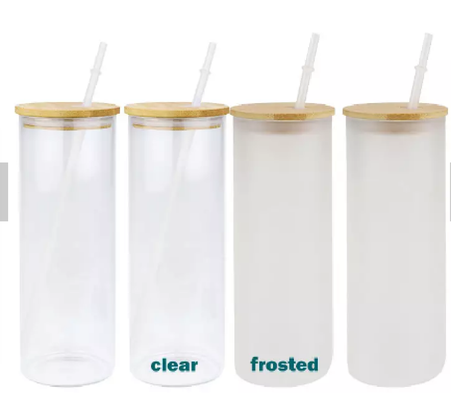25oz Sublimation Case of 25pack Glass Can With Bamboo Lid and Plastic Straw - Chinese Warehouse