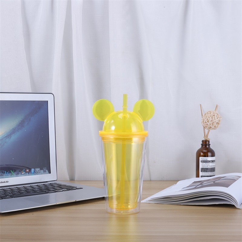 16oz Plastic Acrylic Double Wall  Mickey Tumbler with Plastic Straw - Chinese Warehouse