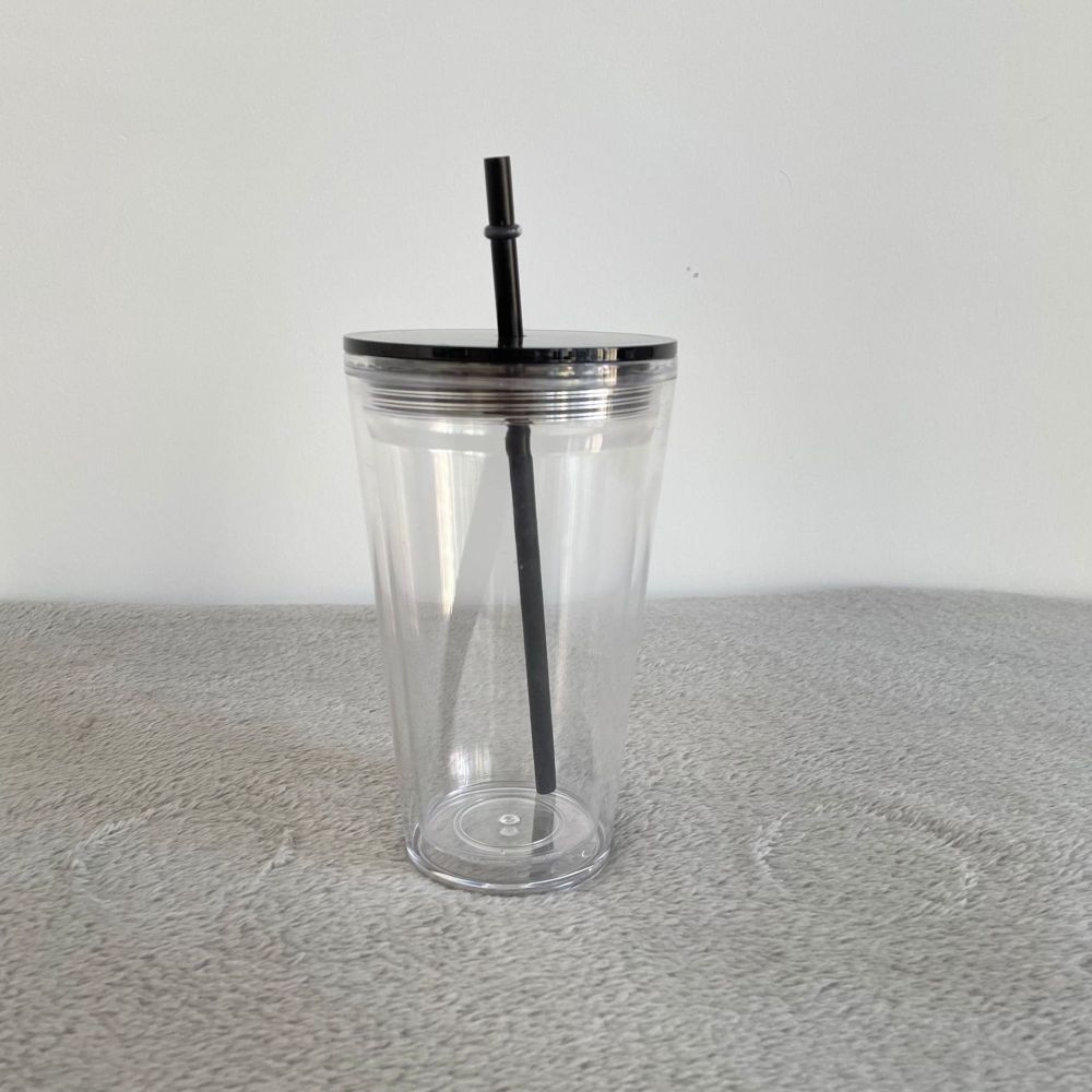 Plastic Acrylic Double Wall Pre Drilled Snow Globe Tumbler with Plastic Straw - Chinese Warehouse