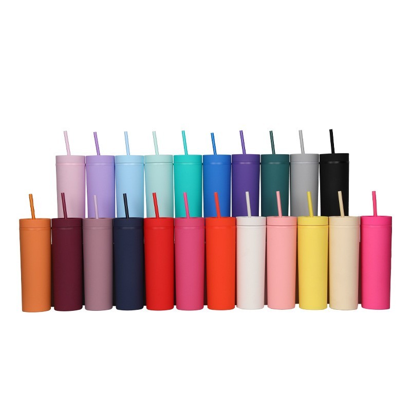 16oz AS Plastic Double Wall multi color Tumbler with  Plastic Straw - Chinese Warehouse