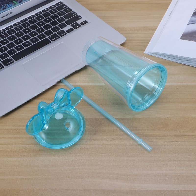 16oz Plastic Acrylic Double Wall  Minnie Tumbler with Plastic Straw - Chinese Warehouse