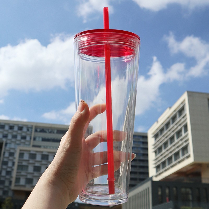24oz Acrylic Plastic Double Wall multi color Tumbler with  Plastic Straw - Chinese Warehouse