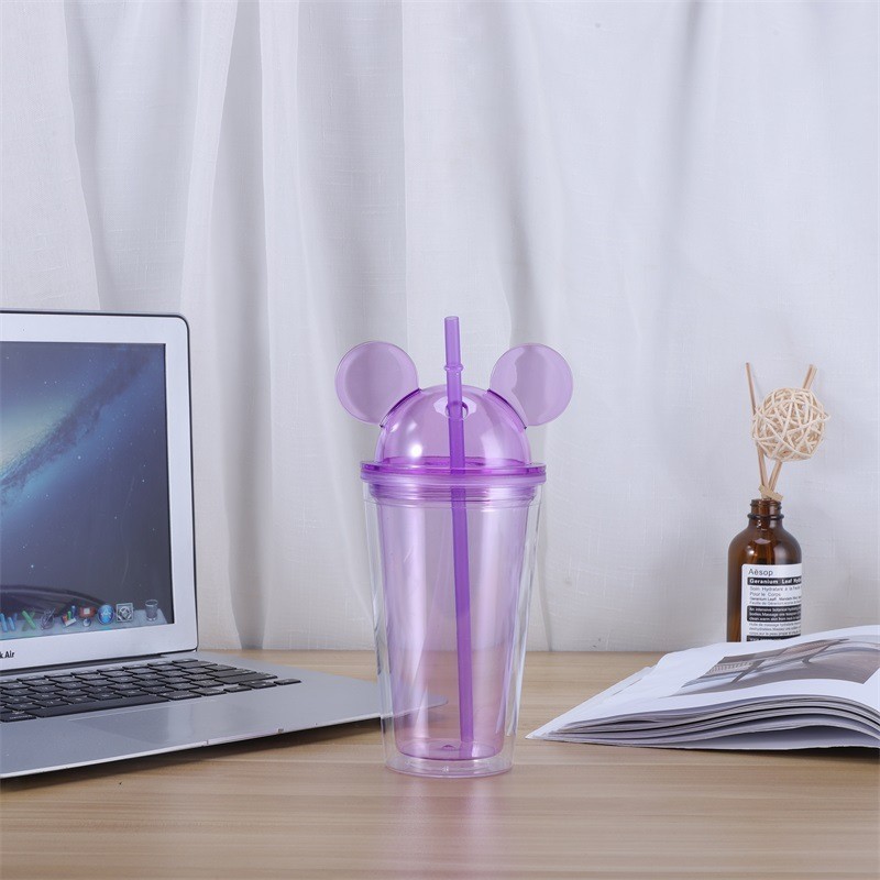 16oz Plastic Acrylic Double Wall  Mickey Tumbler with Plastic Straw - Chinese Warehouse