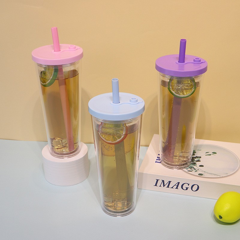 AS Plastic Double Wall babo tea Tumbler with silicone stopper Plastic Straw - Chinese Warehouse