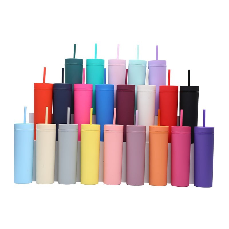 16oz AS Plastic Double Wall multi color Tumbler with  Plastic Straw - Chinese Warehouse