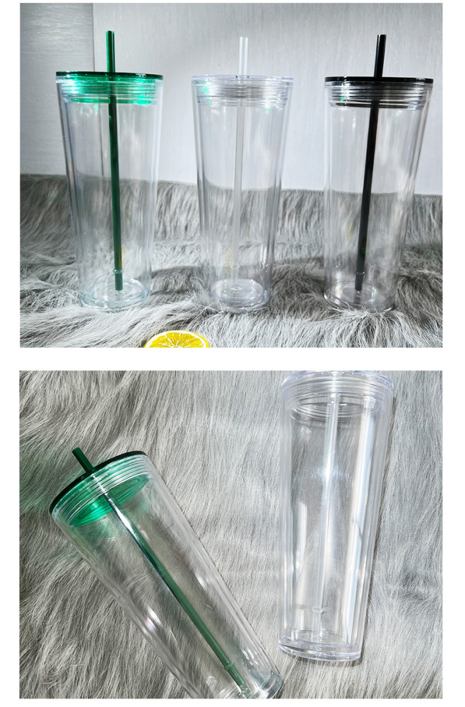 Plastic Acrylic Double Wall Pre Drilled Snow Globe Tumbler with Plastic Straw - Chinese Warehouse