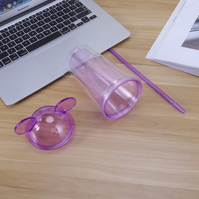 16oz Plastic Acrylic Double Wall  Mickey Tumbler with Plastic Straw - Chinese Warehouse