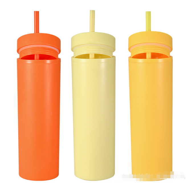 16oz Rubber paint  Plastic Double Wall multi color Tumbler with  Plastic Straw - Chinese Warehouse