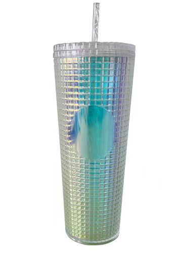 24oz Plastic Acrylic Double Wall Studded tumbler with straw and lid Waffle grid corn bottle - Chinese Warehouse