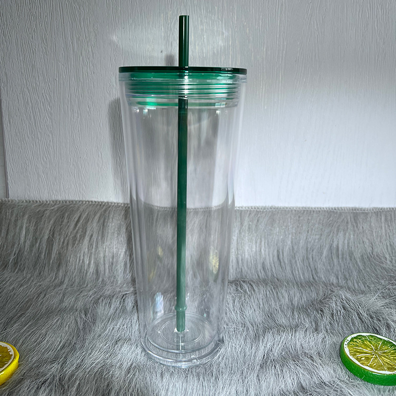 Plastic Acrylic Double Wall Pre Drilled Snow Globe Tumbler with Plastic Straw - Chinese Warehouse