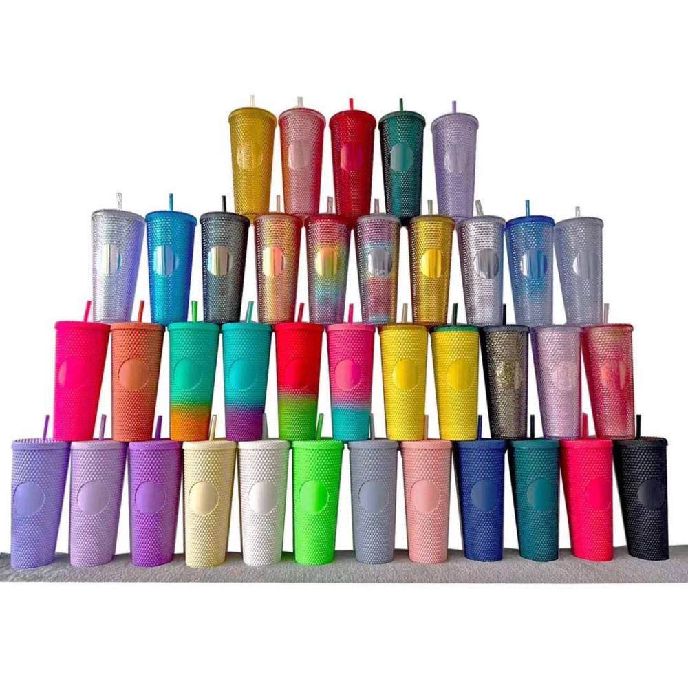 24oz Plastic Acrylic Double Wall Durian Cup with Plastic Straw - Chinese Warehouse