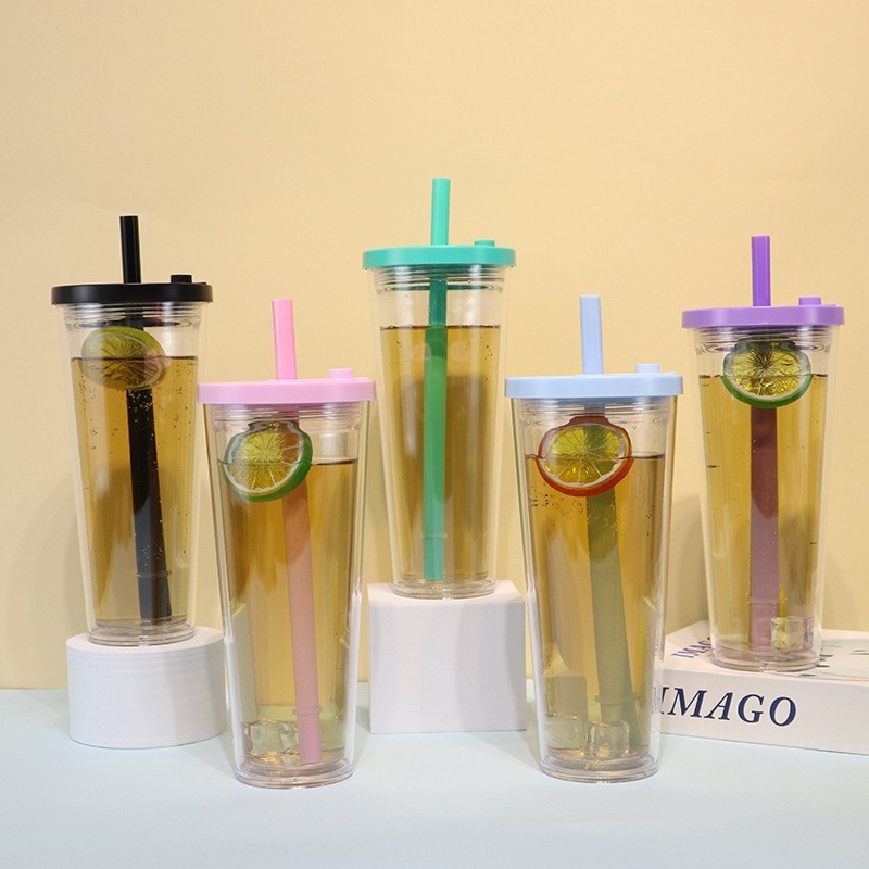 AS Plastic Double Wall babo tea Tumbler with silicone stopper Plastic Straw - Chinese Warehouse