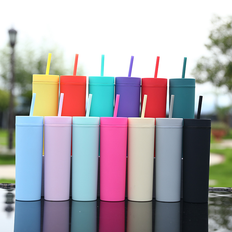 16oz AS Plastic Double Wall multi color Tumbler with  Plastic Straw - Chinese Warehouse