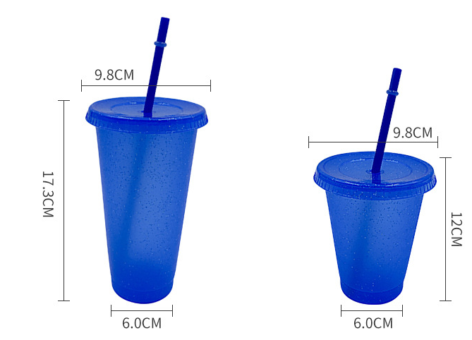 16oz/24oz case of 200pack Plastic Single Wall reusable glitter shimmer Tumbler with Plastic Straw - Chinese Warehouse