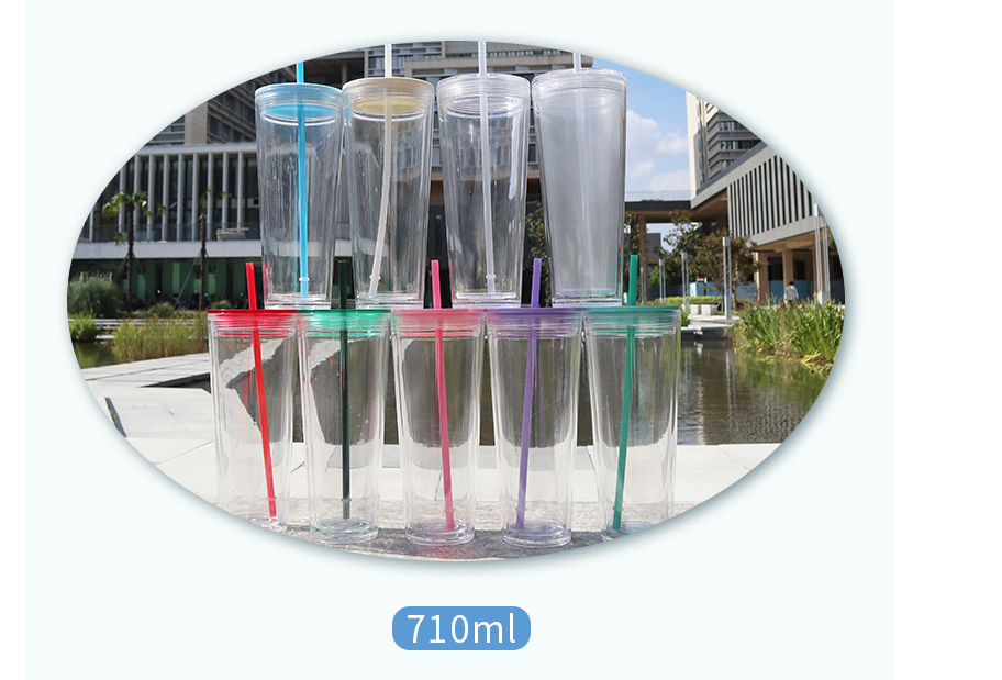 24oz Acrylic Plastic Double Wall multi color Tumbler with  Plastic Straw - Chinese Warehouse