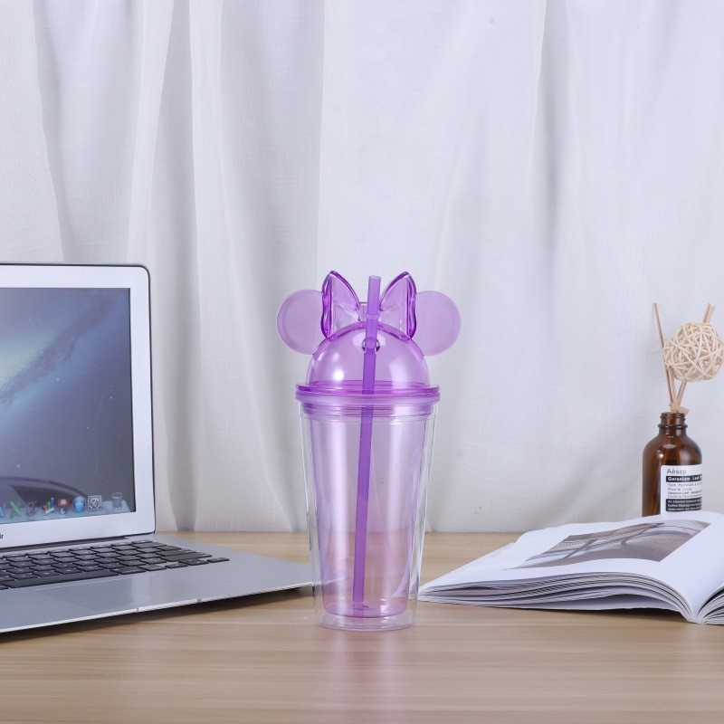 16oz Plastic Acrylic Double Wall  Minnie Tumbler with Plastic Straw - Chinese Warehouse