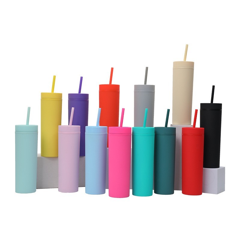 16oz AS Plastic Double Wall multi color Tumbler with  Plastic Straw - Chinese Warehouse