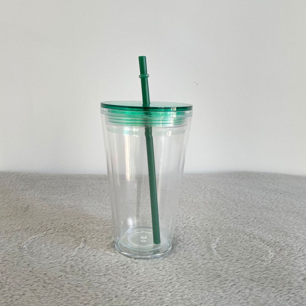 Plastic Acrylic Double Wall Pre Drilled Snow Globe Tumbler with Plastic Straw - Chinese Warehouse