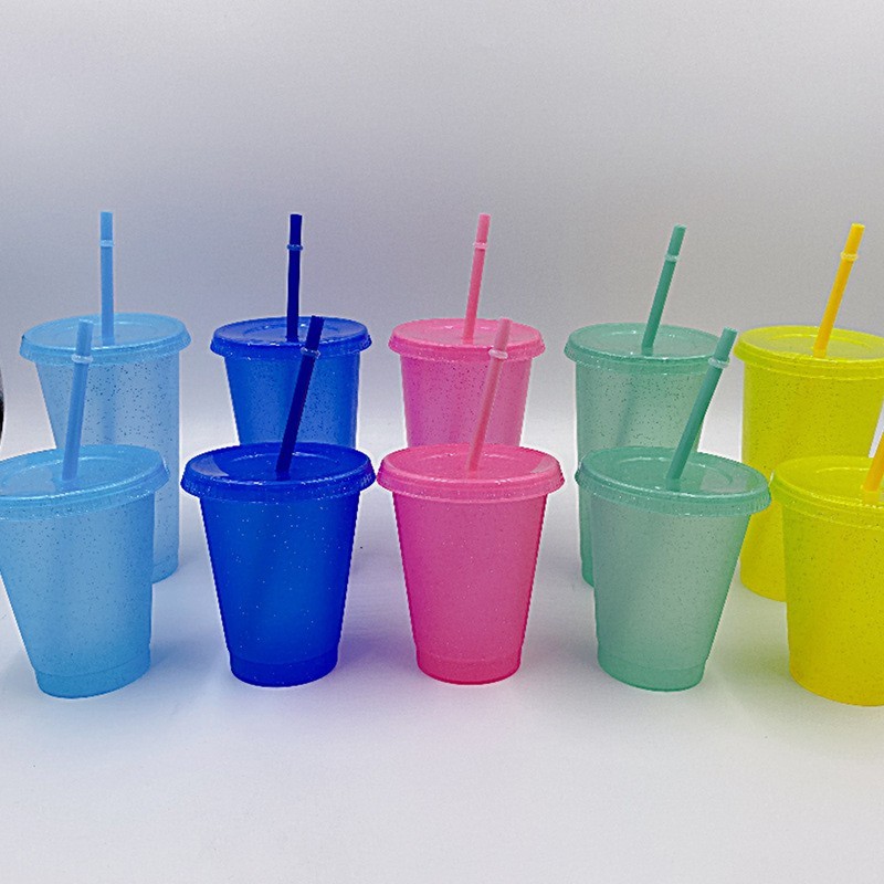 16oz/24oz case of 200pack Plastic Single Wall reusable glitter shimmer Tumbler with Plastic Straw - Chinese Warehouse