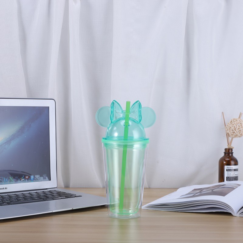 16oz Plastic Acrylic Double Wall  Minnie Tumbler with Plastic Straw - Chinese Warehouse