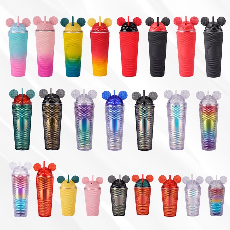 24oz Plastic Acrylic Double Wall Durian Cup With  Mickey Lids Tumbler with Plastic Straw - Chinese Warehouse