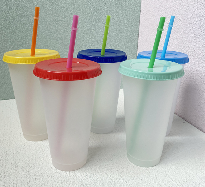 16oz/24oz case of 200pack Plastic Single Wall reusable Clear Tumbler with color lids Plastic Straw - Chinese Warehouse