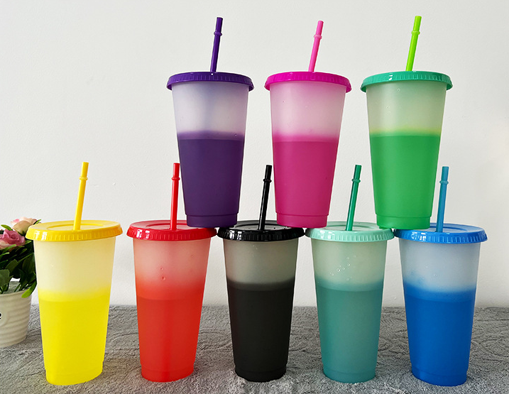 24oz case of 100pack Plastic Single Wall reusable cold water color change C Tumbler with Plastic Straw - Chinese Warehouse
