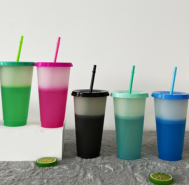 24oz case of 100pack Plastic Single Wall reusable cold water color change C Tumbler with Plastic Straw - Chinese Warehouse
