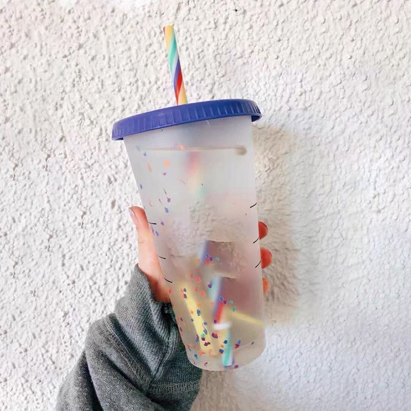 24oz case of 100pack Plastic Single Wall reusable cold water color change B Tumbler with Plastic Straw - Chinese Warehouse