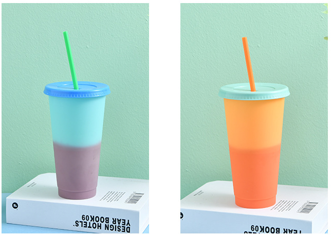 24oz case of 100pack Plastic Single Wall reusable cold water color change D Tumbler with Plastic Straw - Chinese Warehouse