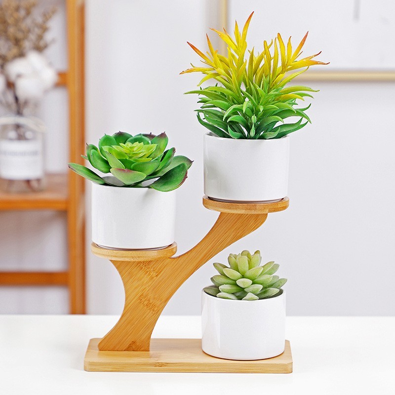 Case of 50pcs 3.2"*3.7" sub ceramic flower pot + wooden base- Chinese Warehouse
