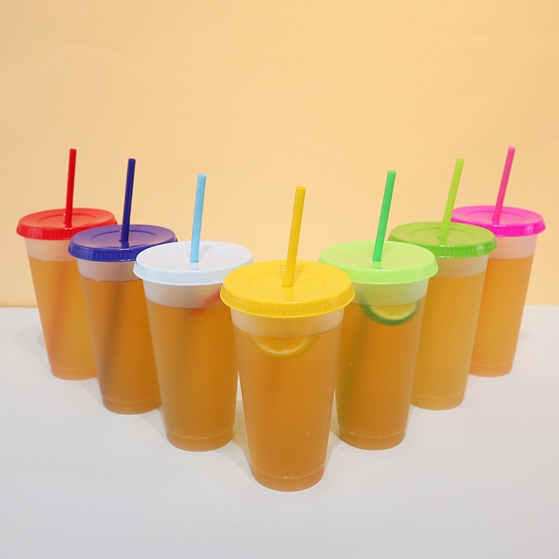 24oz case of 100pack Plastic Single Wall reusable Clear Tumbler with Plastic Straw - Chinese Warehouse
