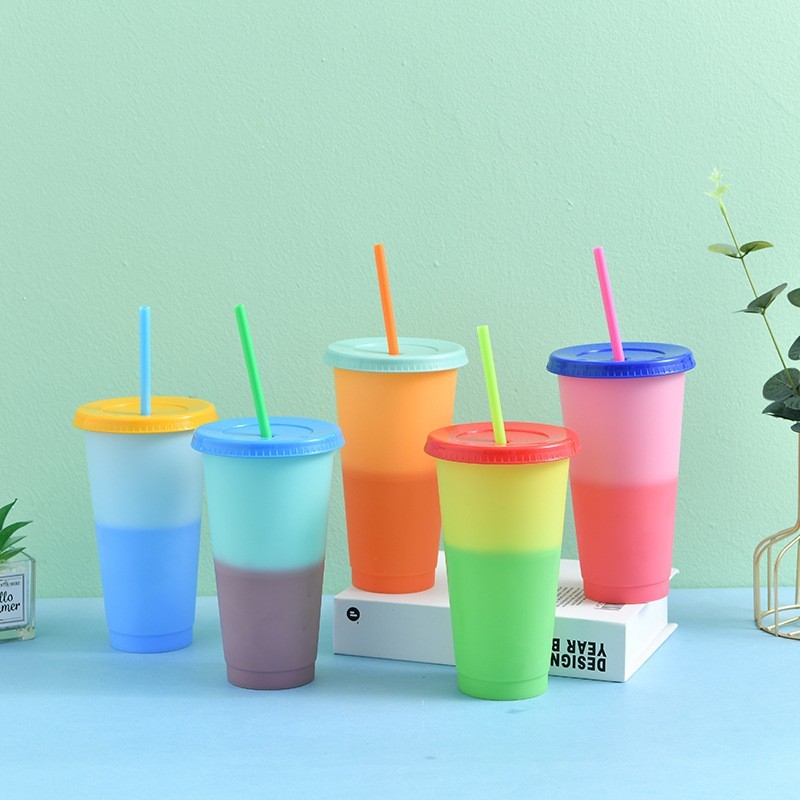 24oz case of 100pack Plastic Single Wall reusable cold water color change D Tumbler with Plastic Straw - Chinese Warehouse