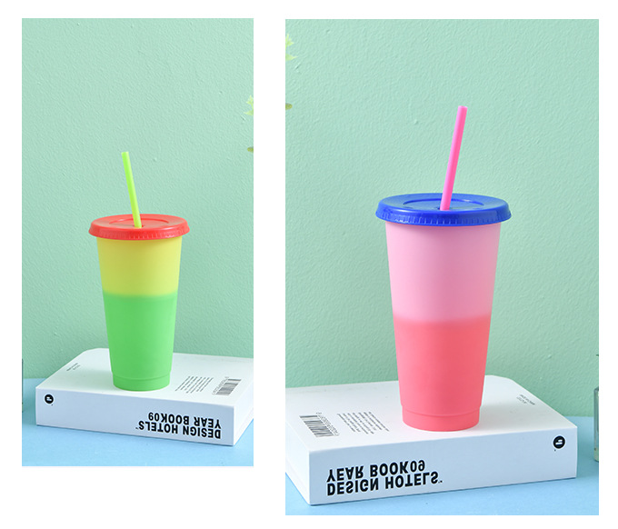 24oz case of 100pack Plastic Single Wall reusable cold water color change D Tumbler with Plastic Straw - Chinese Warehouse