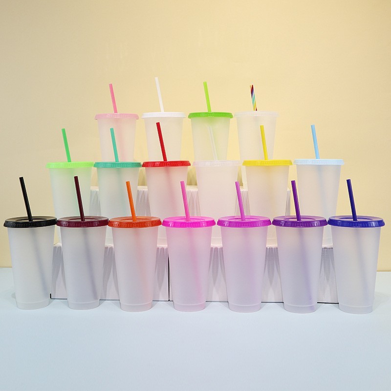 24oz case of 100pack Plastic Single Wall reusable Clear Tumbler with Plastic Straw - Chinese Warehouse