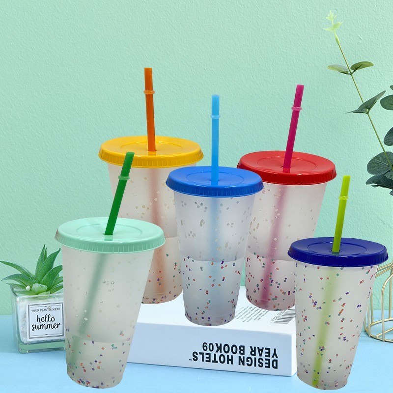 24oz case of 100pack Plastic Single Wall reusable cold water color change A Tumbler with Plastic Straw - Chinese Warehouse