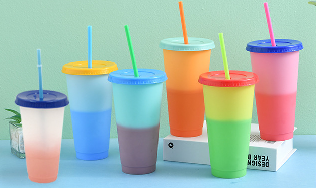 24oz case of 100pack Plastic Single Wall reusable cold water color change D Tumbler with Plastic Straw - Chinese Warehouse