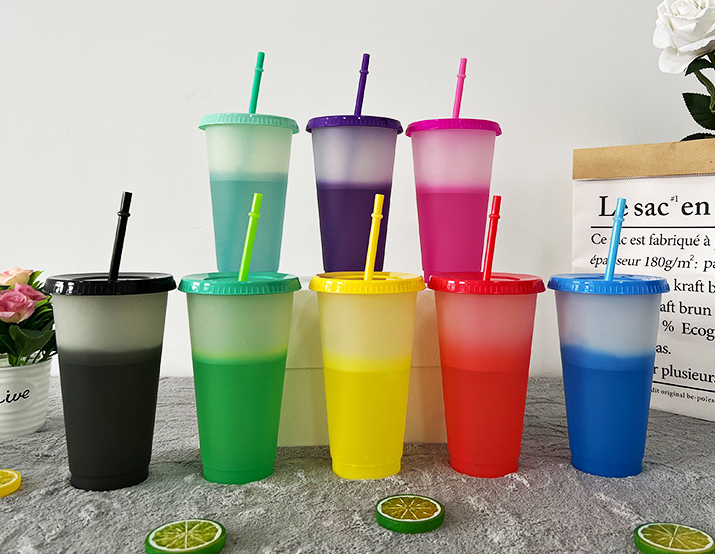 24oz case of 100pack Plastic Single Wall reusable cold water color change C Tumbler with Plastic Straw - Chinese Warehouse
