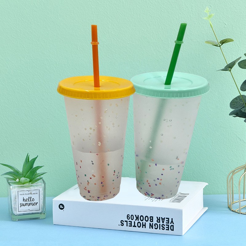 24oz case of 100pack Plastic Single Wall reusable cold water color change A Tumbler with Plastic Straw - Chinese Warehouse